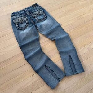 Love Indigo Denim Womens Flare Jeans Embroidered Flap Pocket Y2K 24x27